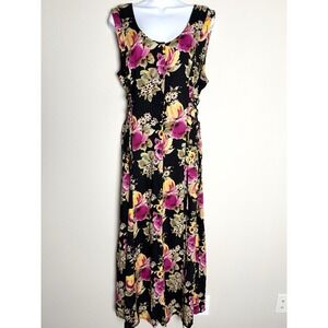 Vintage 90s Donna Rico Dark Floral Corset Dress Womens 14 Practical Magic Casual